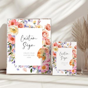 Colorful Floral Custom Sign, Editable Template, Vibrant Flowers Create Your Own Bridal Shower Printable, Spring Wedding Signage DIY AAVG