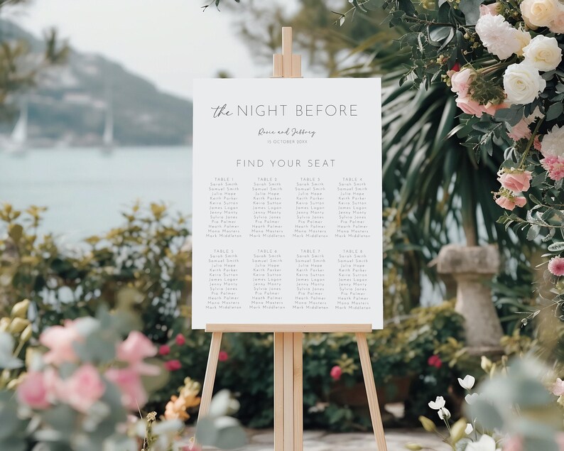 Rehearsal Dinner Seating Chart Template, the Night Before Seating Plan