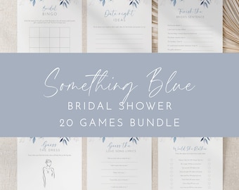 Dusty Blue Floral Bridal Shower Games Bundle, Editable Fun Activities, Printable Bachelorette Party Games, Modern Shower Games Pack 20 AAMM