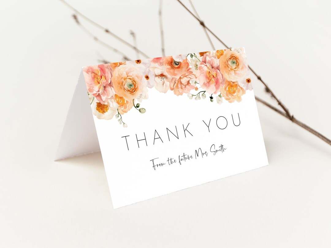 Boho Floral Thank You Cards, Editable Bridal Shower Card Template ...