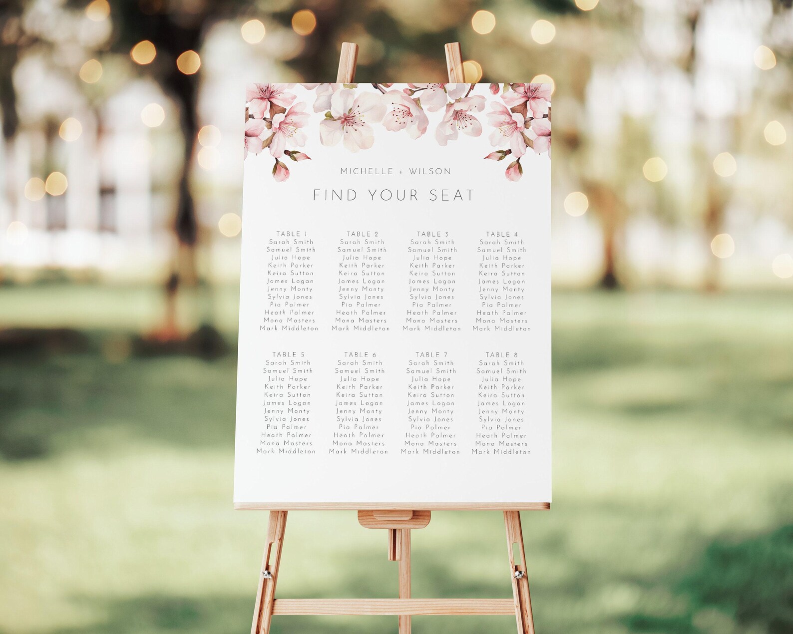 Cherry Blossom Table Seating Chart Template, Modern Wedding Seat Plan ...