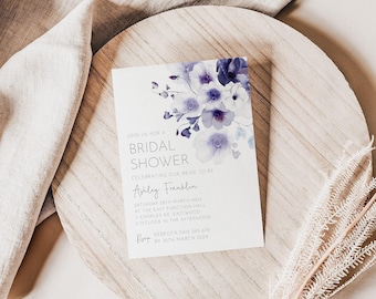 Purple Floral Bridal Shower Invite, Editable Template, Lavender Bridal Brunch Invitation, Modern Bridal Invite, Lilac Purple Flowers AAAS6