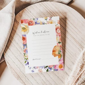 Ratschläge für die Braut Karte, druckbare Vorlage, Hochzeit Ratschläge und Wünsche, helle bunte Blumen, Blumen Brautparty, Hens Party AAVG35