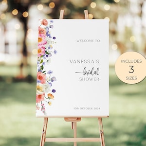 Colorful Flowers Bridal Shower Sign, Editable Welcome Sign Template, Bright Floral Welcome Sign,  Summer Spring Wedding Shower Poster AAVG