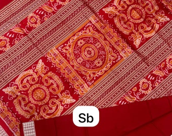 Women's  Plain Brick Red Odisha Sambalpuri Pure Silk Handloom Saree with Red Border and Pallu