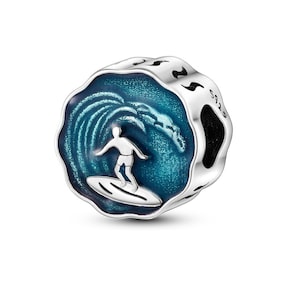 Sport Ocean Surfing Charms Fits Pandora Bracelet, Blue Sea Charm Sterling Silver Charm for Moments Bracelets, Women Jewelry, Gift for her