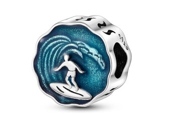 Sport Ocean Surfing Charms Fits Pandora Bracelet, Blue Sea Charm Sterling Silver Charm for Moments Bracelets, Women Jewelry, Gift for her