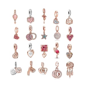 Rose Gold Heart Dangle Charm, Charm for Bracelets, 925 Sterling Silver Charms Fits Original Pandora Charms Bracelet, Women Jewelry, Gifts
