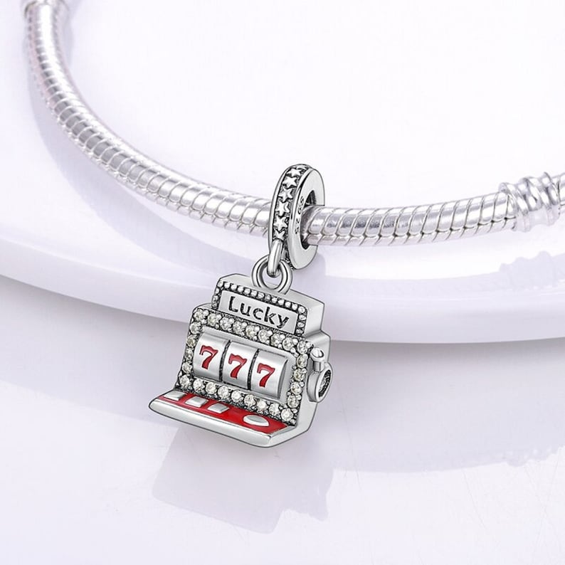 Casino Jackpot Slot Machine Charm Fits Pandora Bracelet, 925 Sterling
