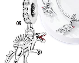 Tyrannosaur Dinosaur Charms Fits Pandora Bracelet, Sterling Silver