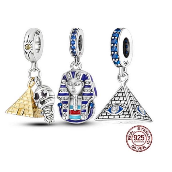 Charmes pour bracelets Pandora Charms, Charme en argent sterling pour bracelets Moments, Charme momie pyramide d’Egypte, Charme mauvais œil, Bijoux pendentifs