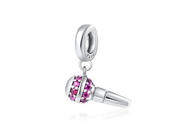 Charm de micrófono de plata de ley para pulseras Pandora, joyería para mujer, regalo para ella