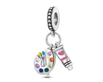 Painter Palette Charm Fits Pandora Bracelet, 925 Sterling Silver, Pendants Dangle Charms for Moments Bracelets, Women Jewelry,  Gift for her