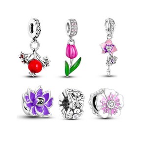 Charm Fleur En Émail Rose Ou Bleu - Breloque Pour Bracelet Femme - Acier Inoxydable - Idéal Cadeau Romantique - Bijoux Fantaisie Élégants
