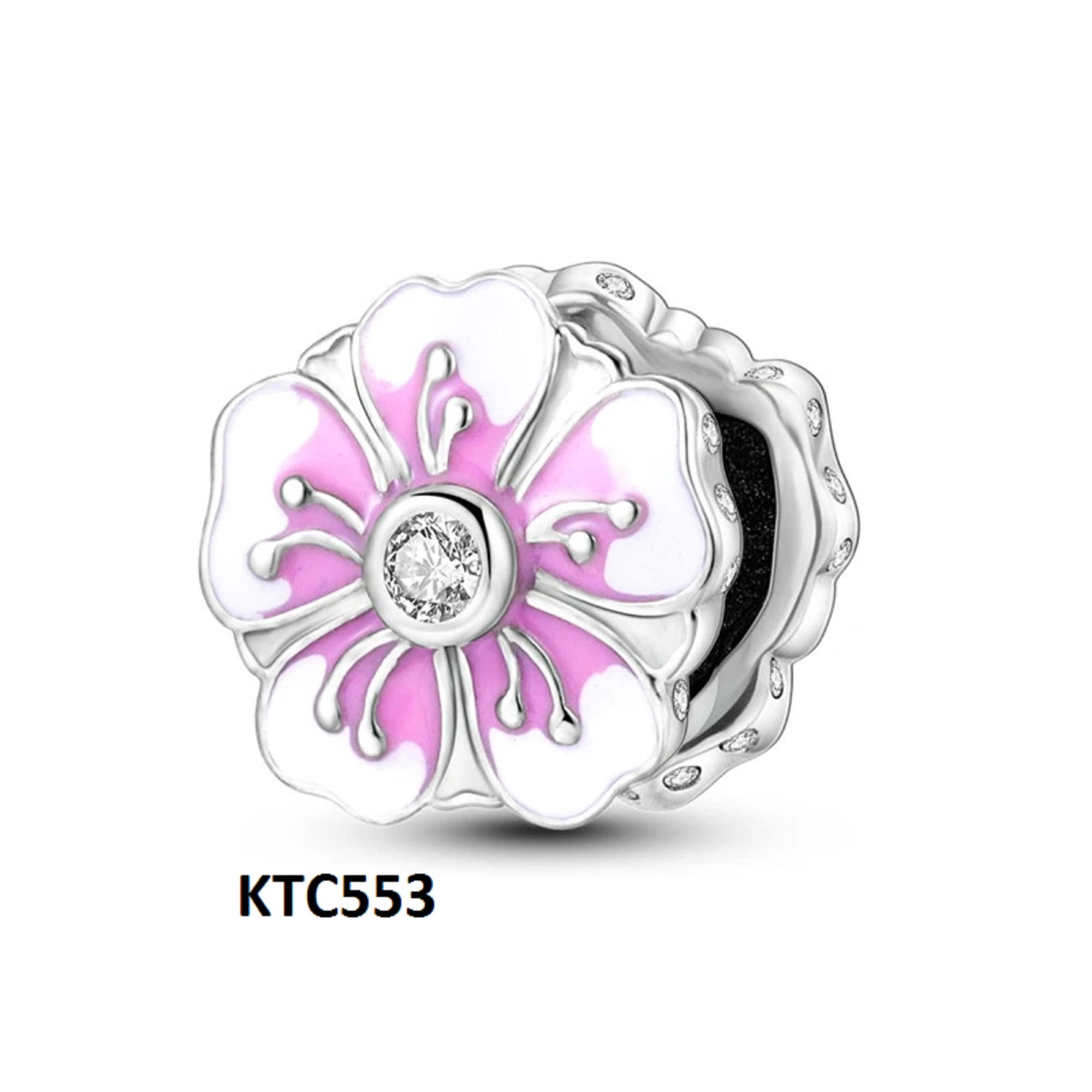 925 Sterling Silver Flower Charm Bead - Pandora Style Bracelet & Necklace Pendant With Cubic Zirconia