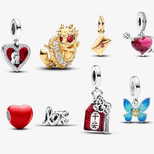 Ciondolo drago cinese, ciondolo cuore d'amore, ciondolo in argento adatto a bracciale europeo con catena a serpente, novità 2025, gioielli da donna, regalo per lei
