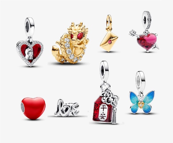 Chinese Dragon Charm, Love Heart Charm, Silver Charm Fits Snake