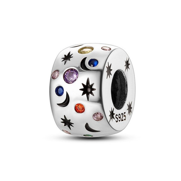 Star Moon Sun Charm Fits Pandora Bracelet Charm, Argento 925, Galaxy Charms for Moments bracciali, Gioielli da donna, Regalo per lei