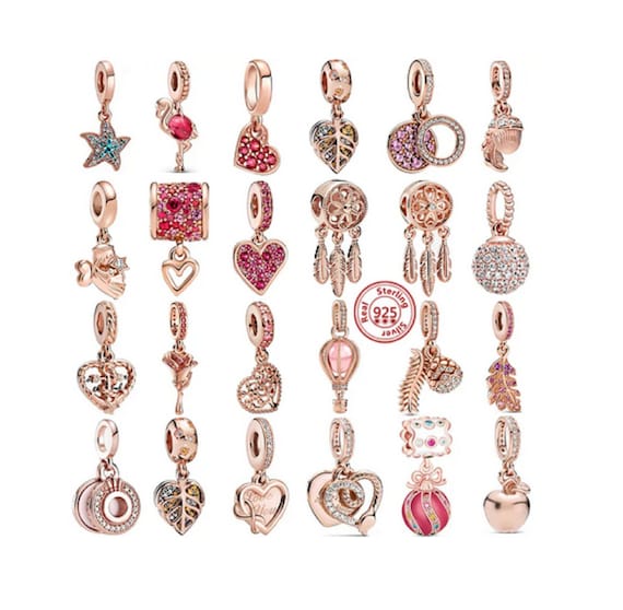 ローズゴールドハートダングルチャーム、ブレスレット用チャーム、925