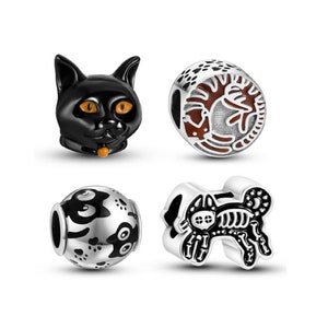黒猫チャームはパンドラブレスレットにフィットします。925スターリングシルバーの動物チャーム、ペットチャーム、レディースジュエリー、ハロウィンチャーム、彼女へのギフト。