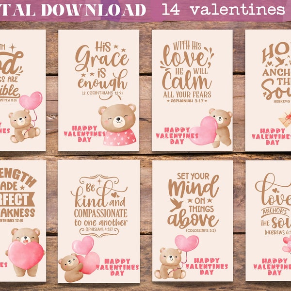 BIBLE VERSE VALENTINES | Scripture Valentine's Day Cards | Classroom Valentines Card | Kids Valentine Cards | Printable Valentines Day Cards