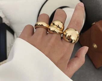 Gold Silver Plated Metal Minimalist Statement Big Glossy Wide Open Rings Geometric Finger Rings for Women Men Jewellery Chic Designer Trendy