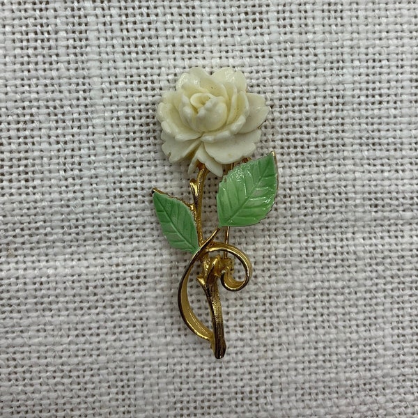 Vintage JJ Jonette Jewelry; Brooch Pin; White Rose Brooch; Preloved Jewelry