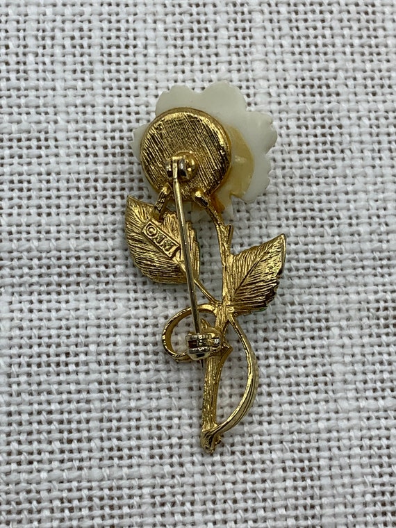 Vintage JJ Jonette Jewelry; Brooch Pin; White Ros… - image 3