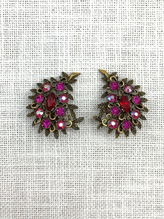 Emmons Vintage Clip Earrings; Crimson Glory Emmons