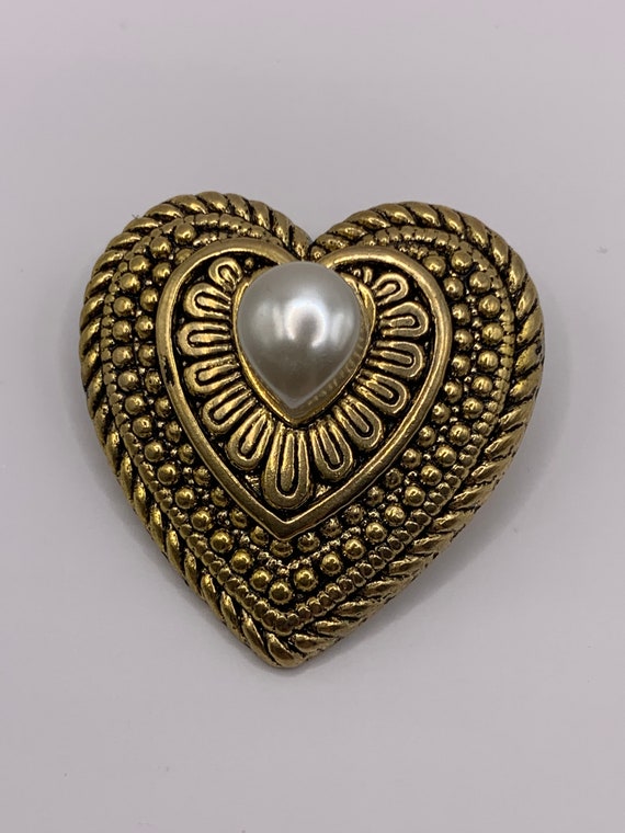 Vintage Taiwan Heart Brooch with Faux Pearl