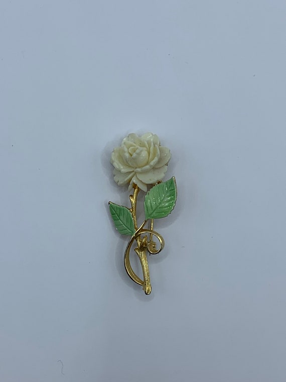 Vintage JJ Jonette Jewelry; Brooch Pin; White Ros… - image 5