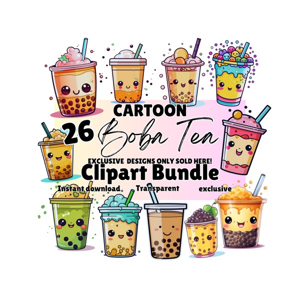 Boba Tea Clipart | Boba Tea Lover | Cute Tea Clipart | Cute Sublimination | Milk Tea Clipart Pdf Instant Download | Digital Download