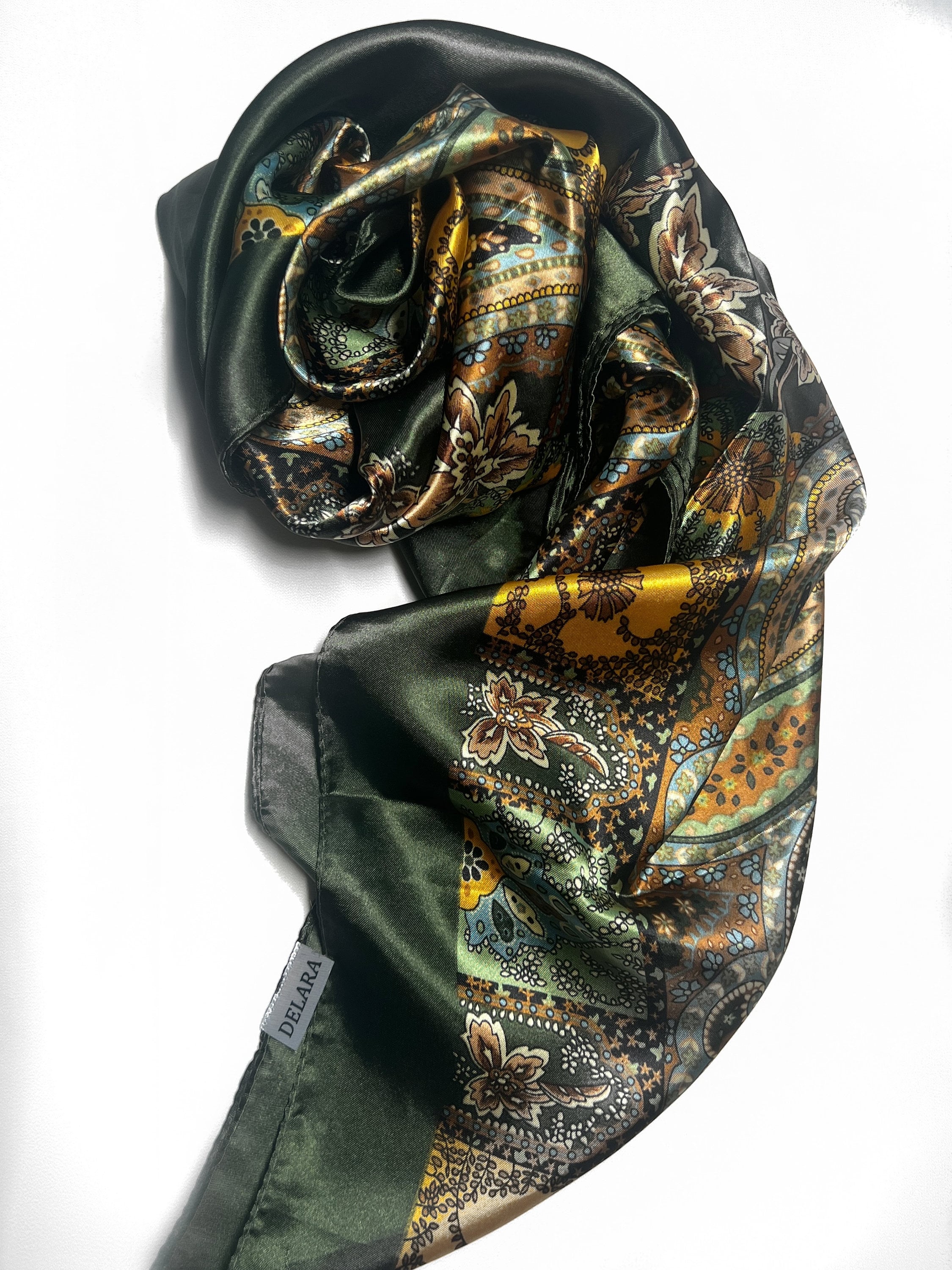  TWDYC Square Scarf Hair Tie Print Satin Silk Scarf Head Scarf  for Women Small Long Strip Silk Scarf (Color : Green, Size : 6060CM) :  Clothing, Shoes & Jewelry
