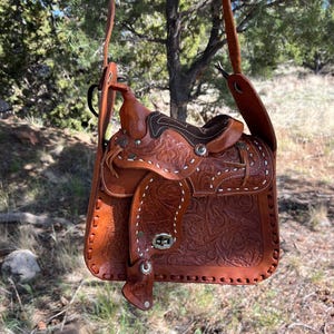 Westerntasche aus echtem Leder, handpunziertes Leder, Wildleder Sitz, Westerntasche, Westerntasche, Cowgirltasche