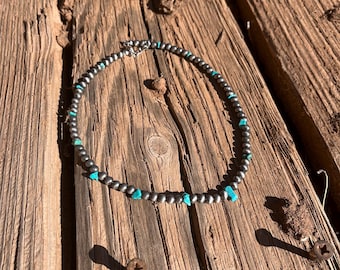 Navajo Pearl Choker, Faux Turquoise, Western Necklace