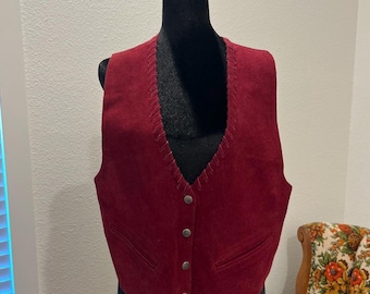 Vintage 100% leather red vest ladies size medium