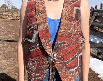Vintage southwestern roughrider vest, vintage western vest, vintage vest, old west vest, aztec vest, vintage roughrider clothing, boho vest