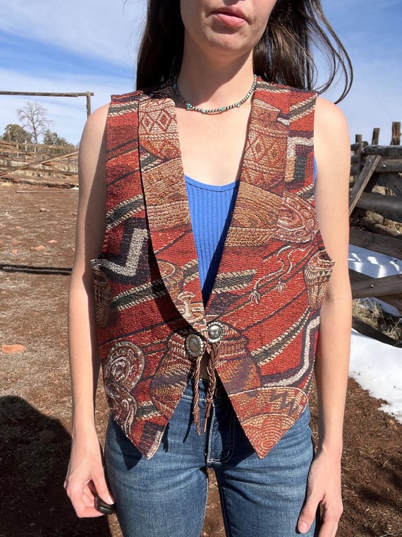 Vintage southwestern roughrider vest, vintage western vest, vintage vest, old west vest, aztec vest, vintage roughrider clothing, boho vest
