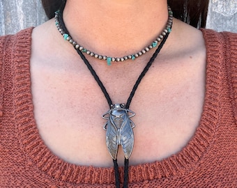 Vintage Cicada Bolo Tie: Silver Concho Western Necklace