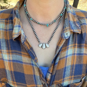 Tear drop white buffalo and Navajo pearl necklace, western necklace, cowgirl necklace, Navajo pearls, short western necklace, rodeo