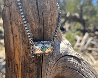 Rectangle concho  turquoise and Navajo pearl necklace, western necklace, cowgirl necklace, Navajo pearls, rodeo accessories