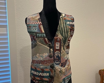 Vintage Route 66 themed tapestry vest ladies size medium
