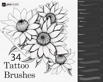 Procreate tatueringsborstar | Tatueringslinjer, prickar, punktering, skuggning | Procreate borstar