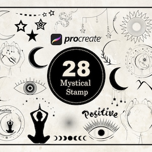 Zestaw pędzli Mystic Stamp do Procreate | Materiały do sztuki cyfrowej | Natychmiastowe pobranie | Stemple do tatuażu | Mystical Boho Stamp