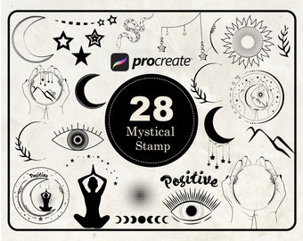 Mystic Stamp Brush Set for Procreate | Digital Art Supplies | Instant Download | Tattoo Stamps | Mystical Boho Stamp