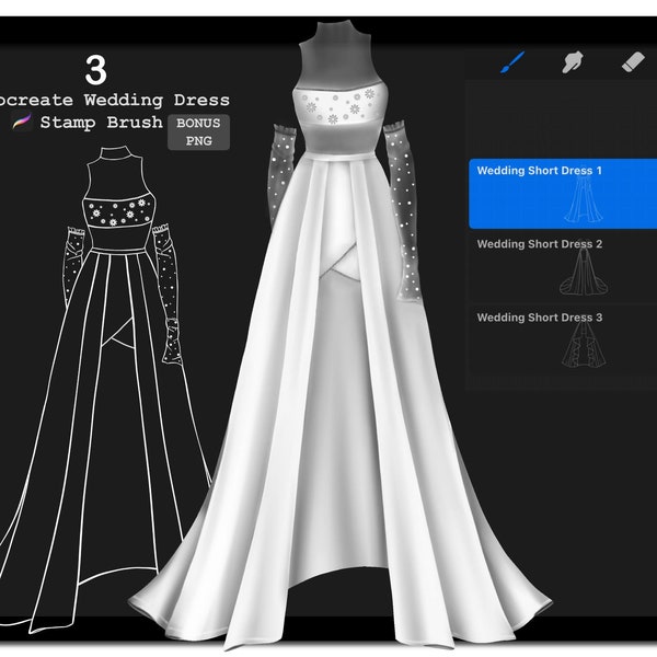 Procréer des pinceaux de timbre de robe de mariée | Procréer un timbre de robe | Procréer un tampon de vêtements | Timbre de robe de soirée de mariage