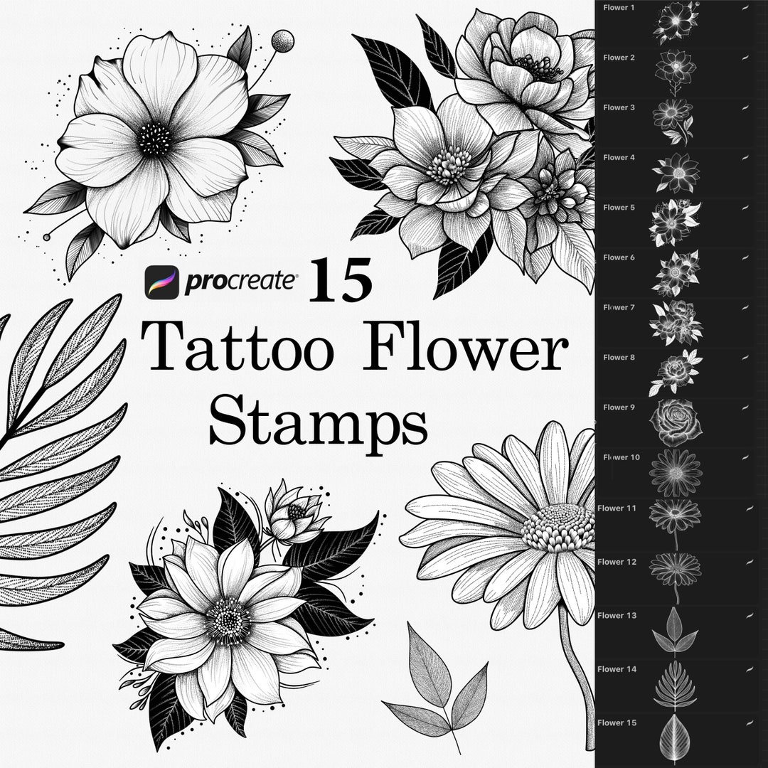 Procreate Brushes | Procreate Flower Tattoo Stamps | Digital Download ...