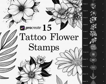 Pinceles Procreate / Sellos de tatuajes de flores Procreate / Descarga digital