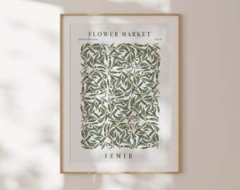 Lámina del mercado de flores de Izmir, póster botánico de viaje vintage, decoración de pared para dormitorio, idea de regalo de boda, lámina mate, arte de viaje vintage