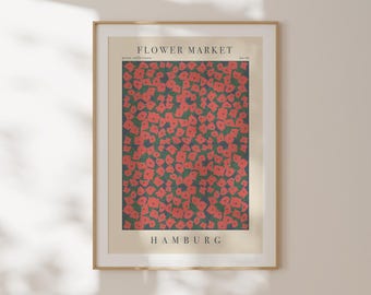 Lámina del mercado de flores de Hamburgo, póster floral escandinavo, decoración de pared para pasillo, regalo de despedida, póster de pared A2, ilustración botánica